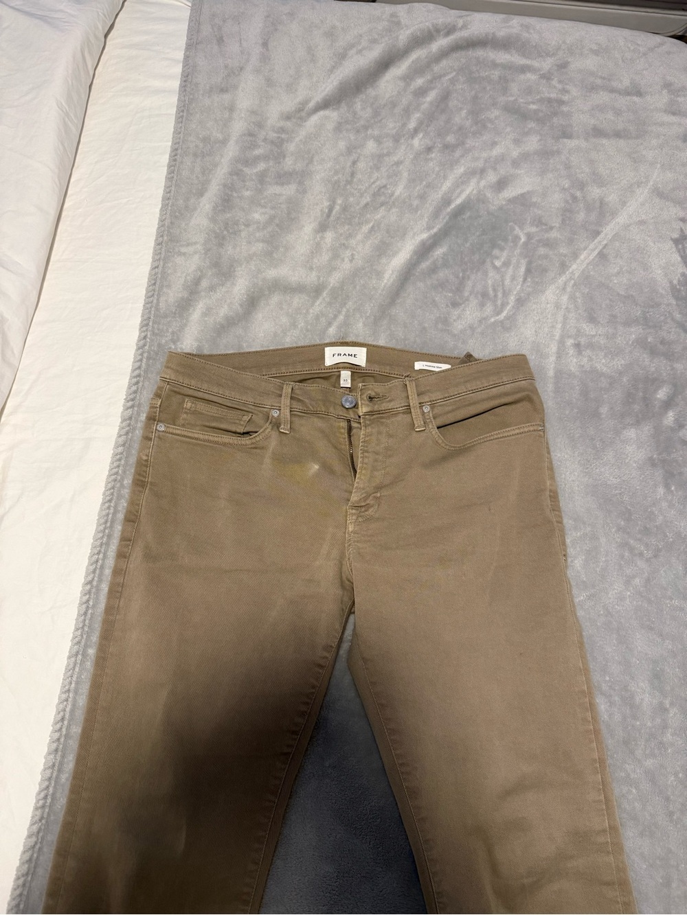 Frame Denim Straight Leg Jeans in Olive
